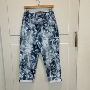LOGO by Lori Goldstein Boyfriend Jeans Women 4 Abstract Print Cuffed Cropped